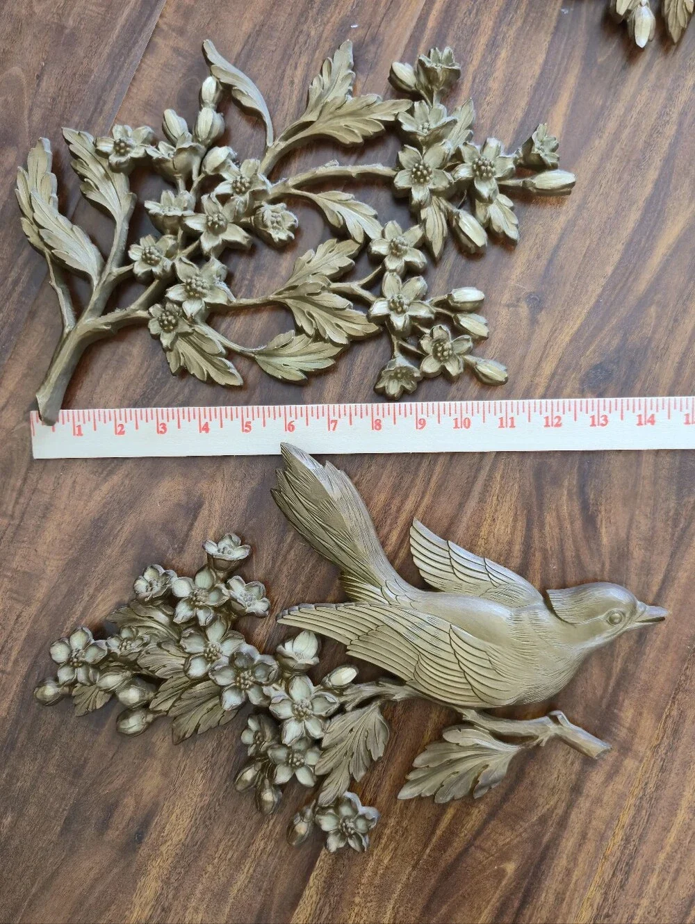Vintage Syroco Gold Bird & Dogwood Wall Plaques Set of 3 (1967)